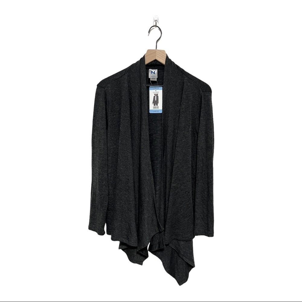 N Natori Heather Open Front Cardigan‎ Long Sleeve Waterfall Drape Jacket Size L